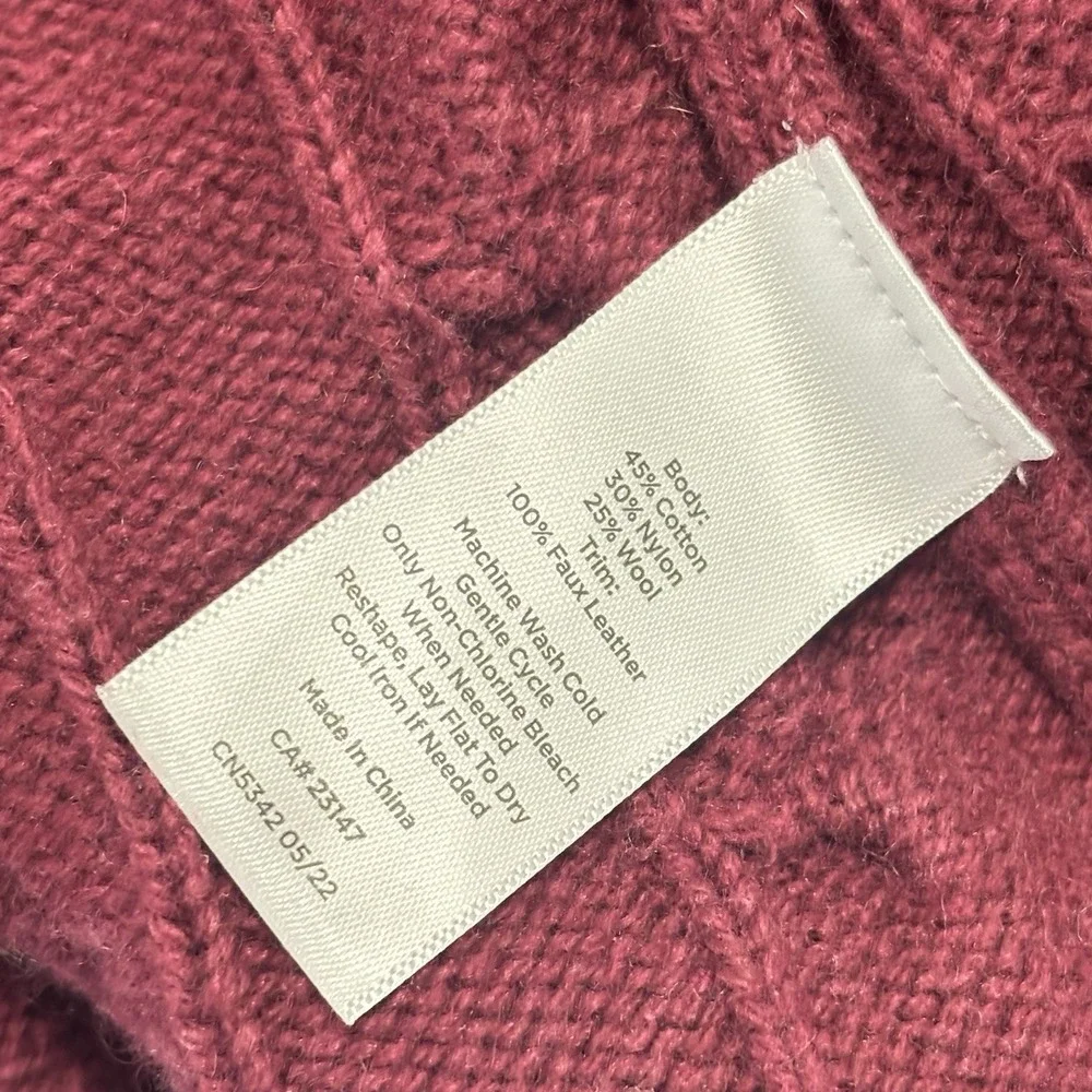 Talbots Cable Knit‎ Cardigan Sweater Jacket Size M Petite Cozy Chunky Wine